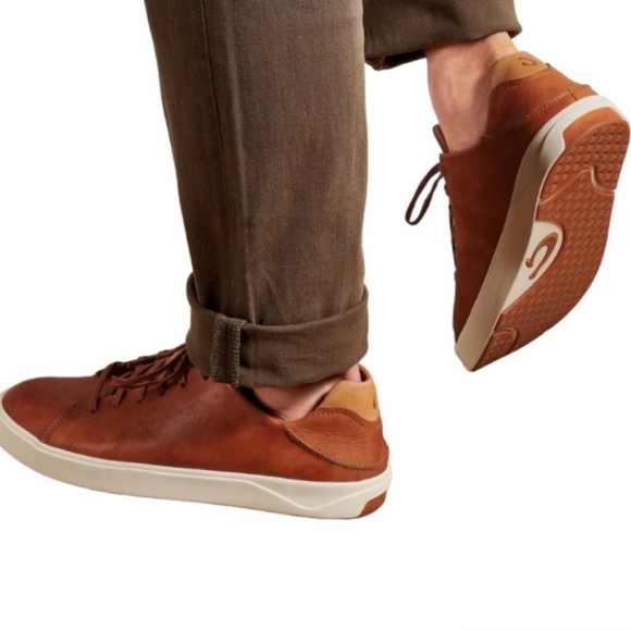 OluKai Lae'ahi Li 'Ili Brown Leather Sneakers Distressed Mens Size 9 - Picture 2 of 9